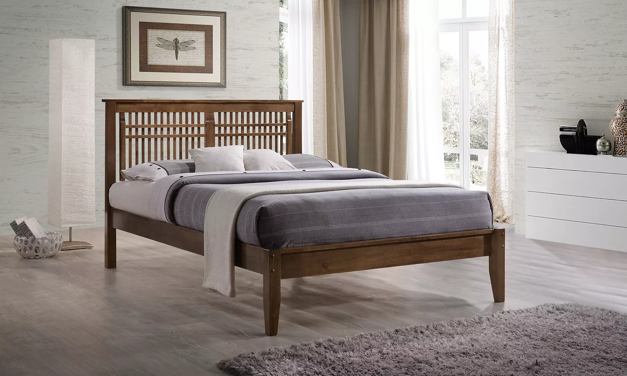 Baxton Studio Loafey Mid-Century Modern Walnut Platform Bed  - Primary Image