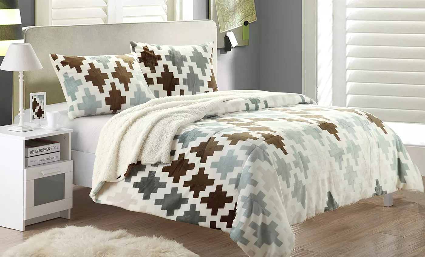 Mia 3-Piece Printed Sherpa Comforter Set from $49.99-$59.99 - Primary Image