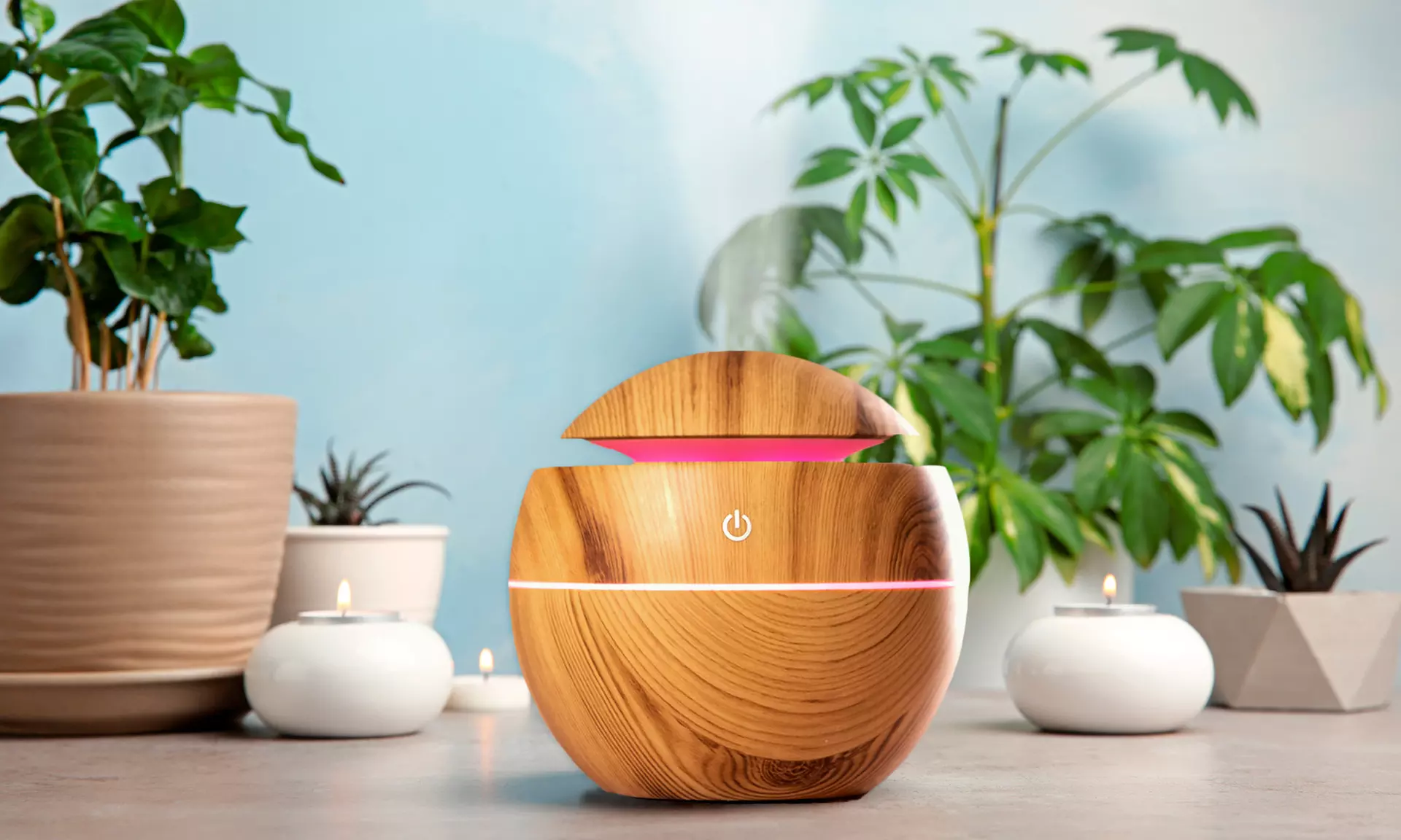 1 ou 2 humidificateurs d'air en bois de bambou avec diffuseur d'arômes - Primary Image