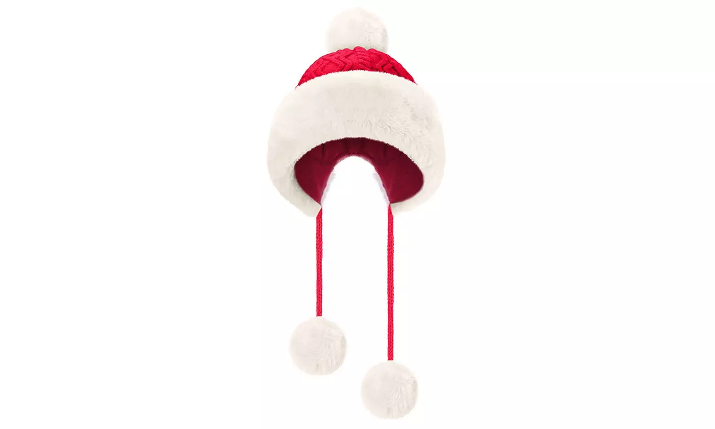Women Winter Warm Faux Fur Knit Pom Pom Hat Beanie Bobble Ski Fleece Lined