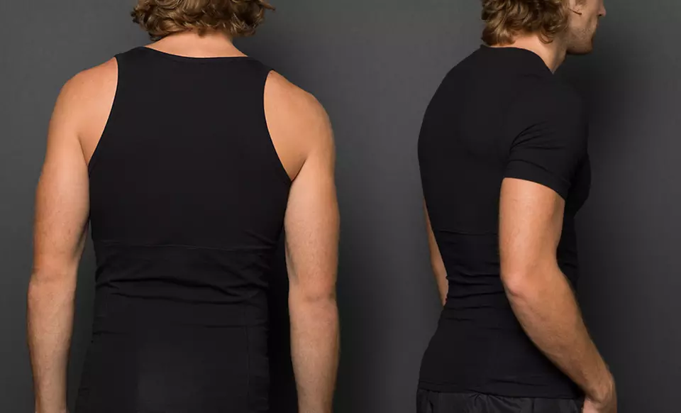 Powerbody Men's Sculpting Crewneck T-Shirts or Tank Tops in Black or White (Up to 46% Off) - Second Medium