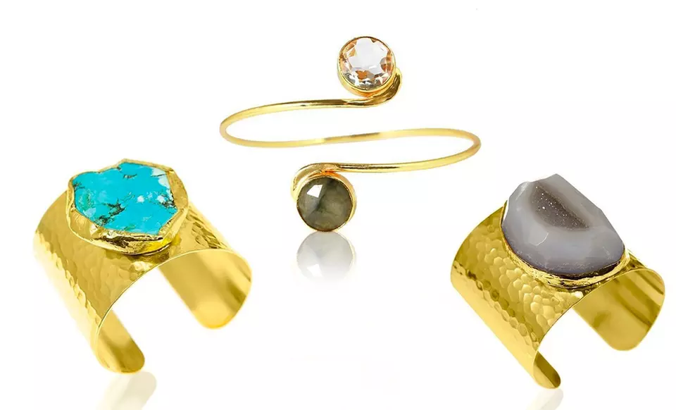 Charlene K 24K-Gold-Plated Genuine Stone Bracelets. Multiple Styles Available. Free Returns. - Primary Image