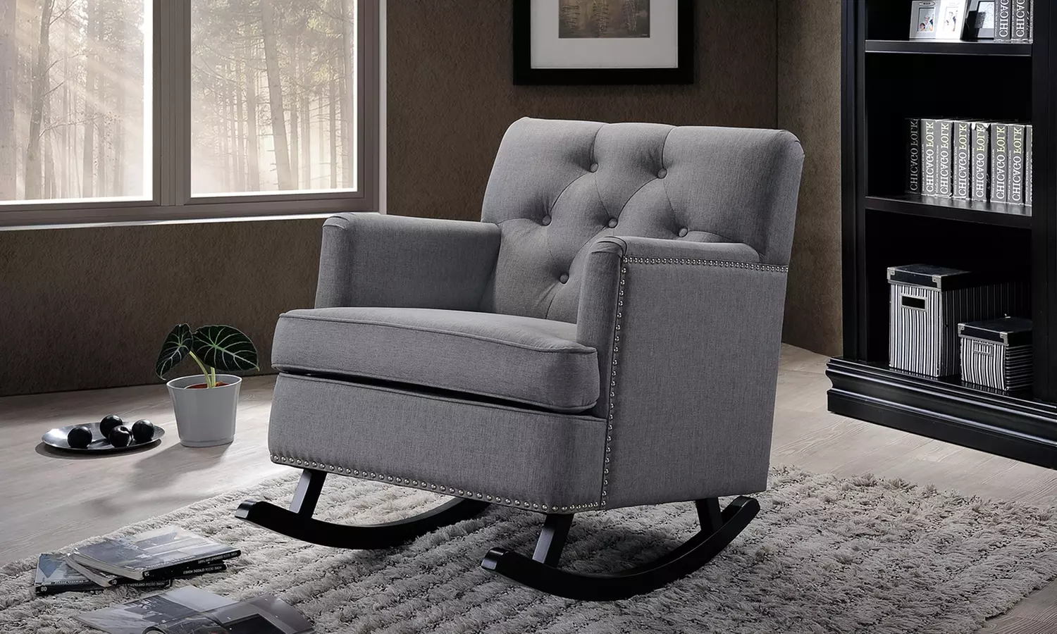Upholstered Button-Tufted Rocking Chair - Primary Image