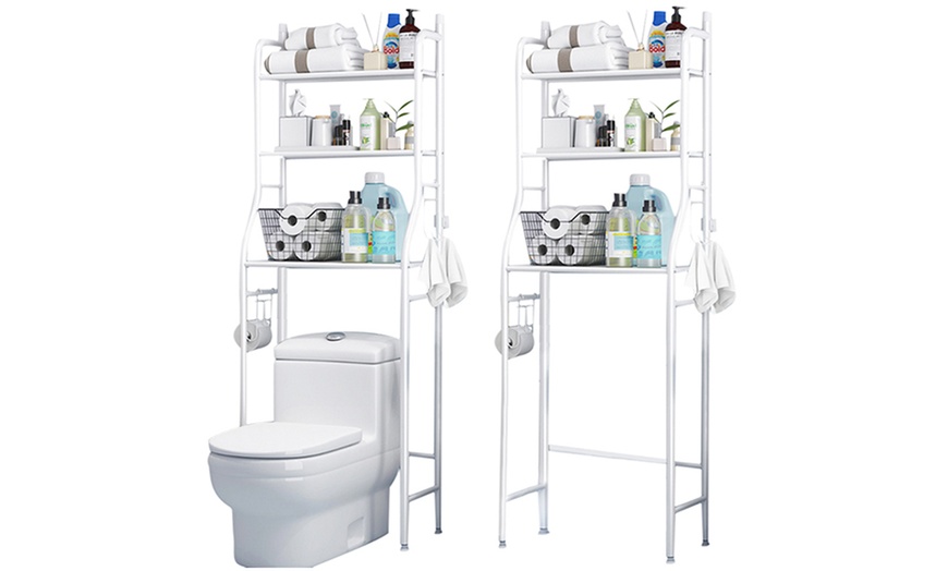 Image 1: 3-Tier Metal Bathroom Organiser Over Toilet Rack Storage Shelves 