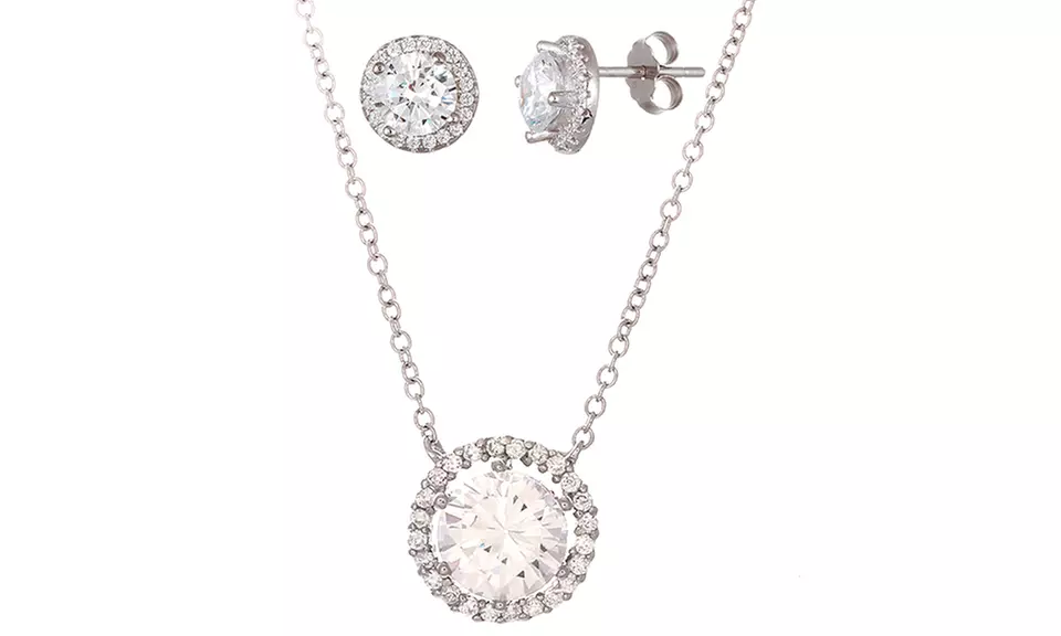 5.42 CTTW Pendant and Stud Earrings Set with Swarovski Elements Crystals in 18K White Gold Plated Sterling Silver - Primary Image