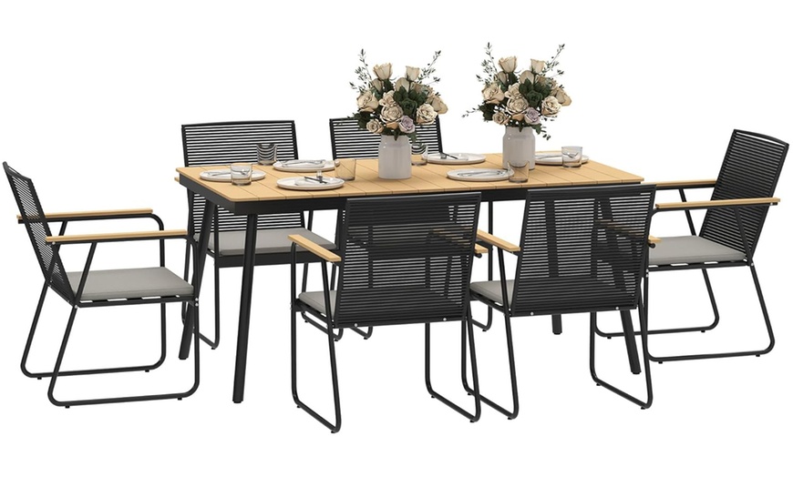 Image 8: Outsunny 6-Seater Garden Dining Set, Elegant Design with Soft Cushions