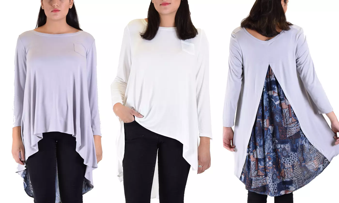 Women's Long Sleeve High-Low Tunic - Primary Image