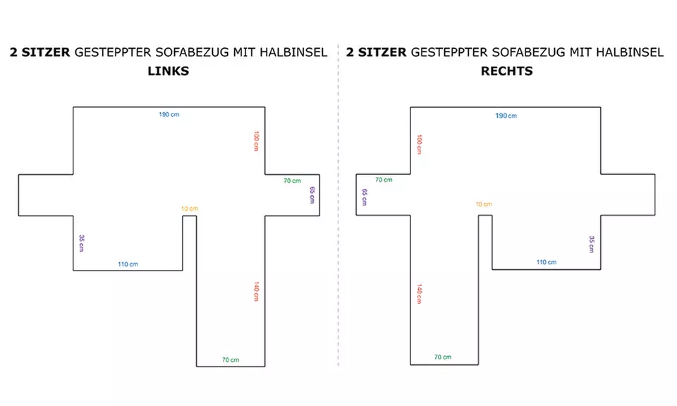 Gesteppter Sofabezug mit Halbinsel
