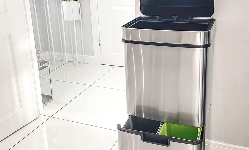 Image 3: HomCom 72L Recycling Sensor Bin