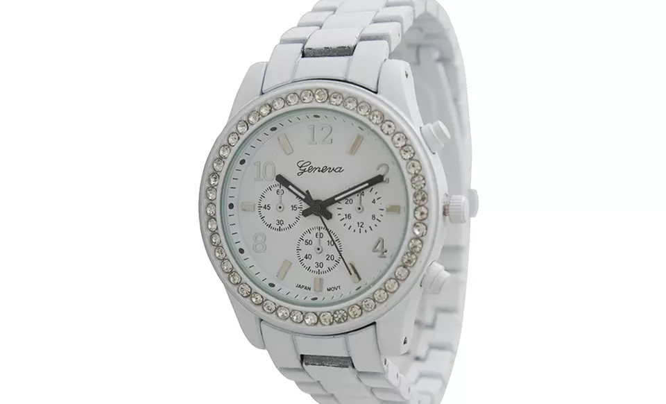 $9.99 for a Women's Geneva Boyfriend Watch with Crystals ($22.99 List Price). Multiple Colors Available. Free Returns. - Second Medium