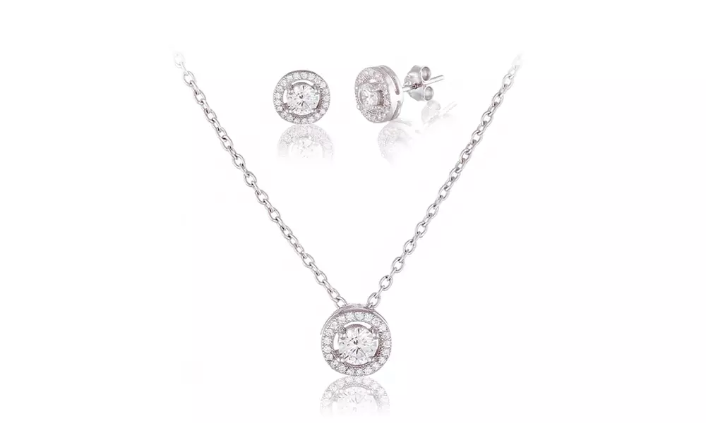 Pendant and Earrings Set with Swarovski Elements Crystals in 18K White Gold Plated Sterling Silver - Primary Image