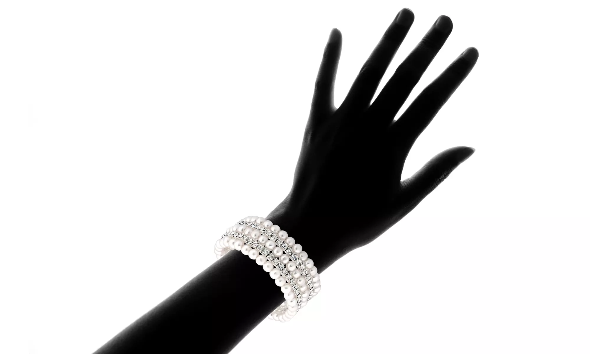 Crystal and Faux Pearl Multi-Row Bracelet Made with Swarovski Elements - Second Medium