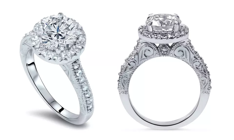 2.25 CTTW Vintage Diamond Halo Engagement Ring in 14K White Gold from Bliss Diamond - Primary Image