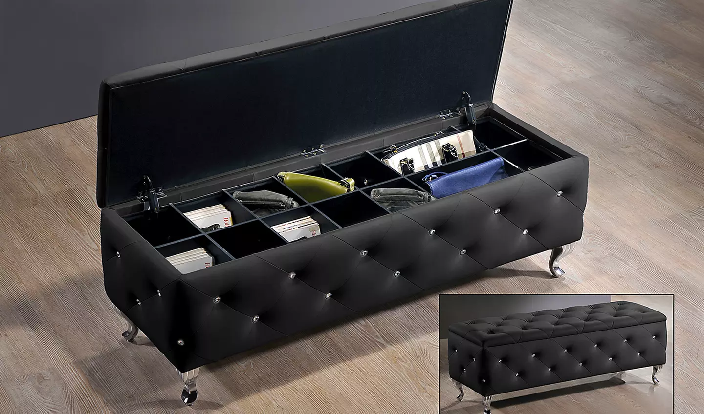 Stella Crystal Tufted Modern Storage Bench - Second Medium