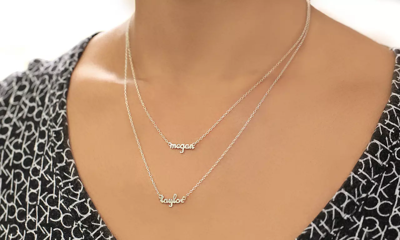Personalized Double Layer Mini Name Necklace in Sterling Silver from Monogram Online - Primary Image