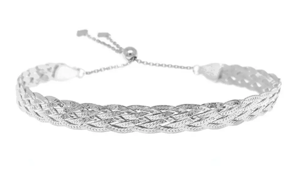 Italian Made Sterling Silver Braided Herringbone Bracelet by Verona - Primary Image