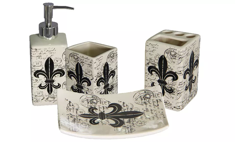 Fleur De Lis 4-Piece Ceramic Bath Accessories Set - Primary Image