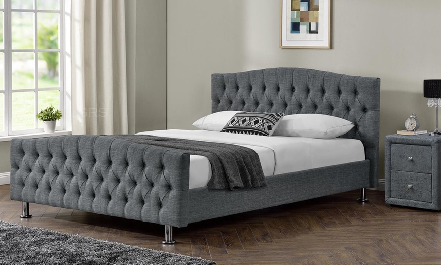 Chesterfield Linen Grey Fabric Bed Frame | Groupon