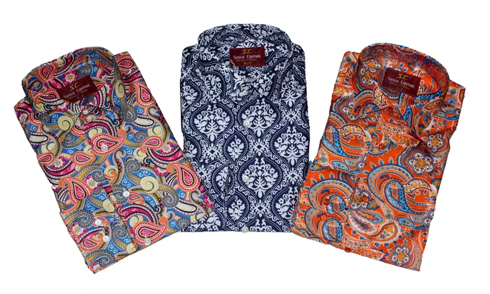 Suslo Couture Modern-Fit Paisley Shirts - Primary Image