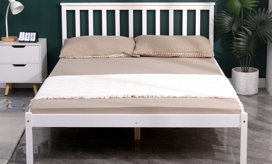 Image 6: White Solid Pine Wood Single or Double Bed Frame