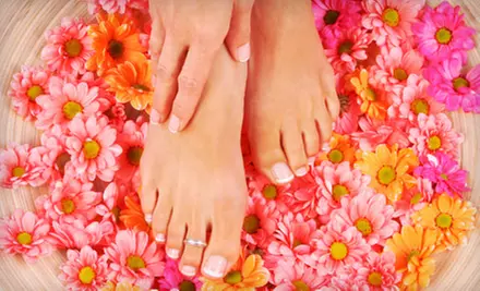 Lemon Pedicure with Eyebrow, Lip, or Chin Wax and Option of Regular or Gel Color Manicure at Angel Tips (Up to 57% Off) - Primary Image