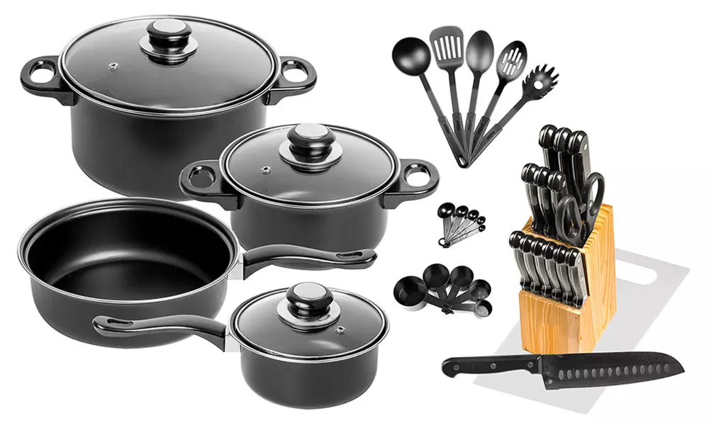 Carbon Steel Cookware Starter Set with Knife Block (36-Piece) - Primary Image