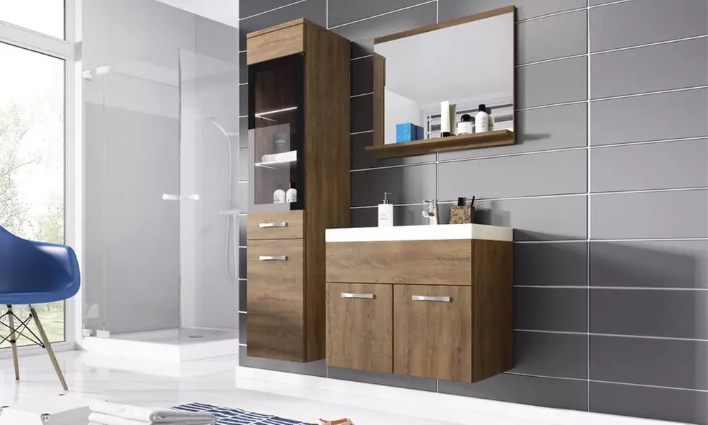 Set de muebles de baño Ipanema Selsey con columna, espejo, armario para el lavabo y lavabo - Primary Image