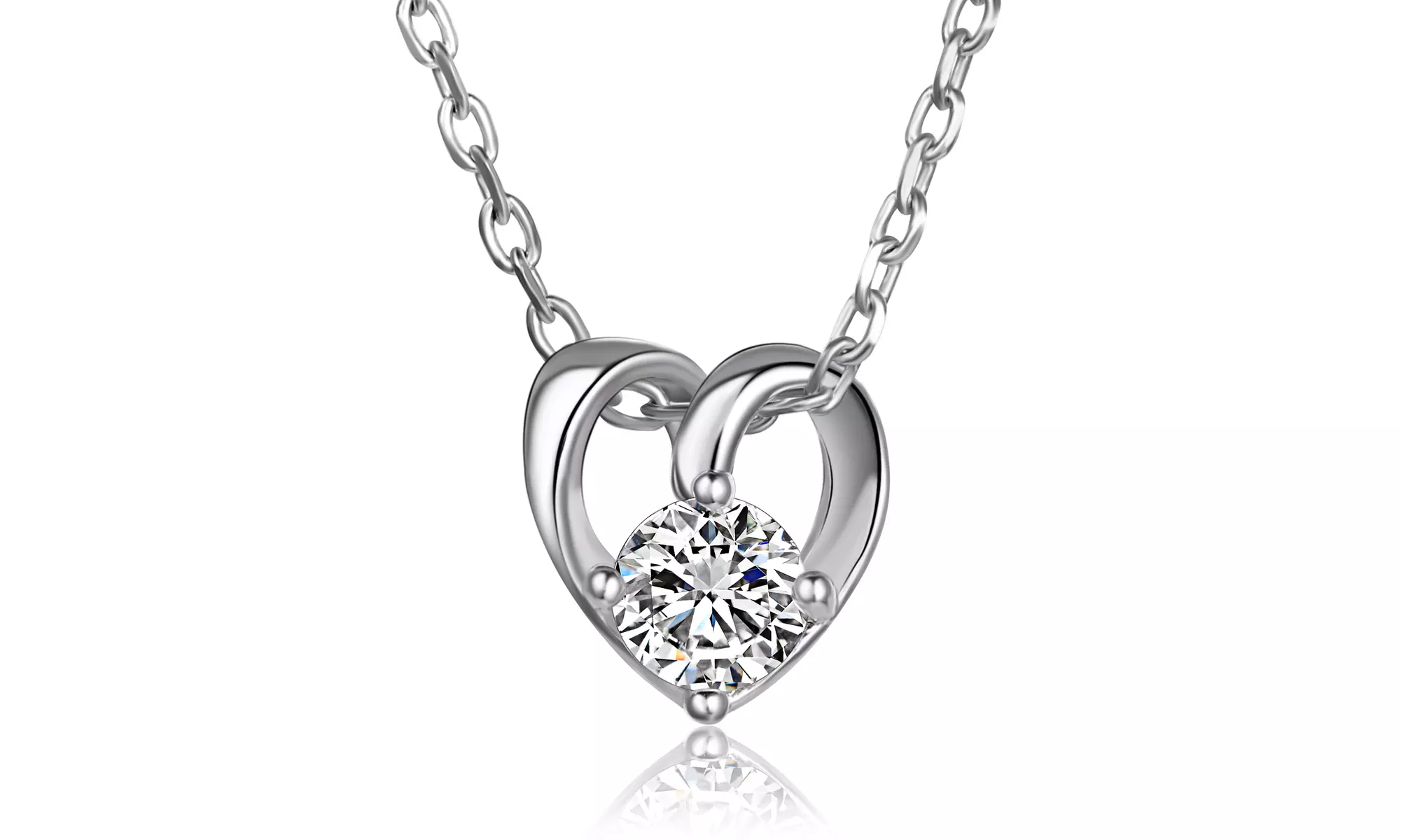 2 CTW Swarovski Elements Open Heart Pendant in 18K White Gold Plated Brass - Primary Image
