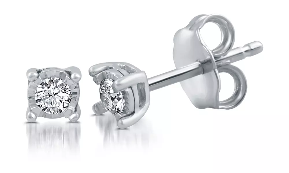 1/10 CTTW Diamond Stud Earrings in Silver or Gold Plating By DeCarat - Primary Image