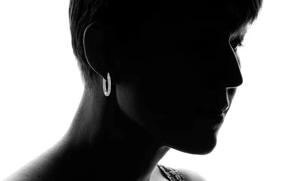 Swarovski Elements Inside Out Hoop Earrings in 18K White Gold Plated Brass - Second Medium