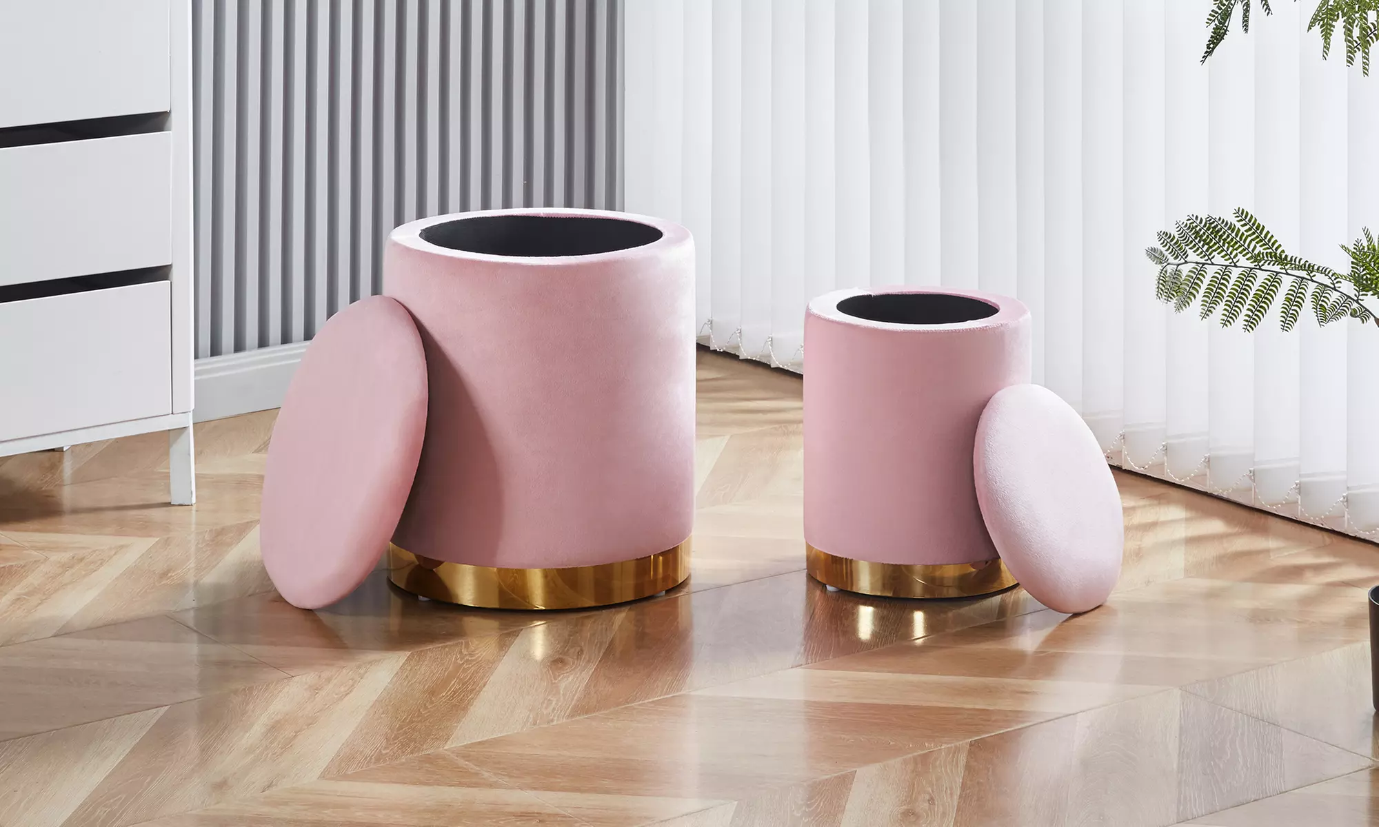 Juego 2 puffs de terciopelo