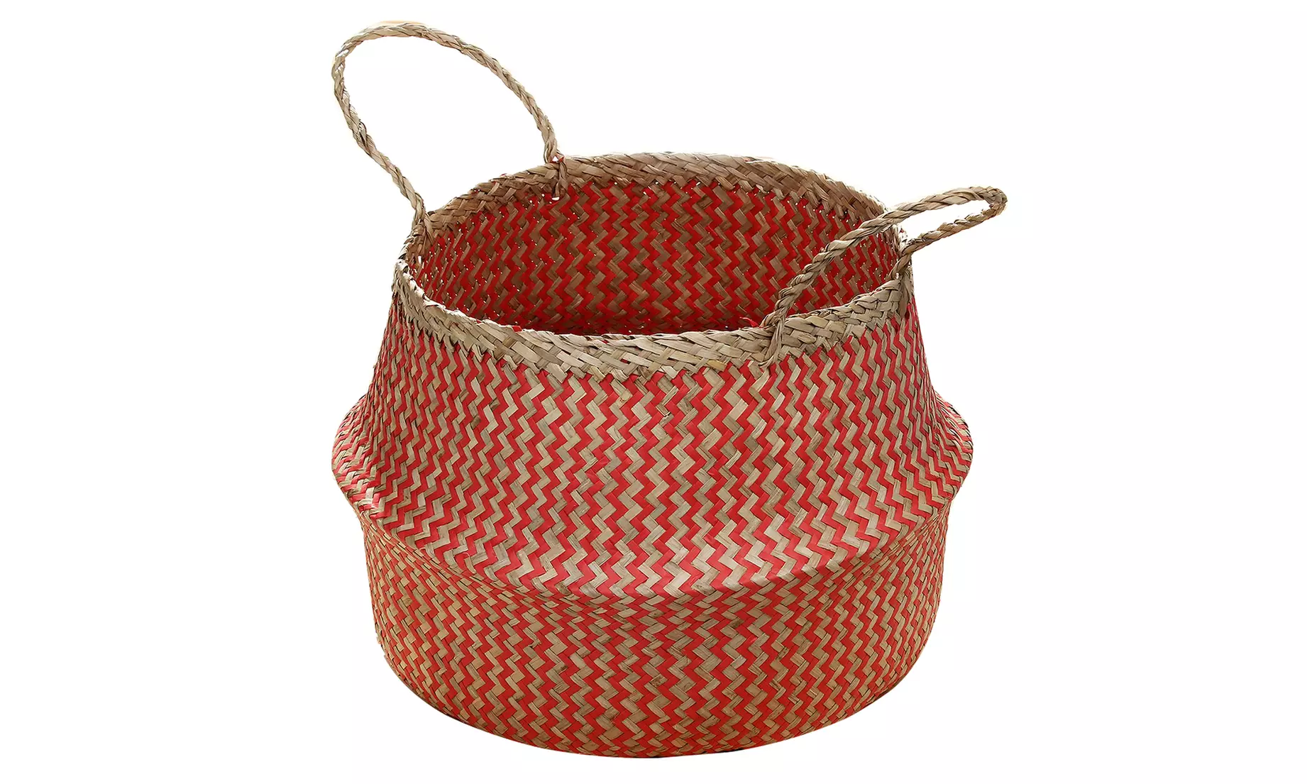 1, 2 ou 4 paniers ronds tressés en jonc de mer naturel et rouge - Primary Image