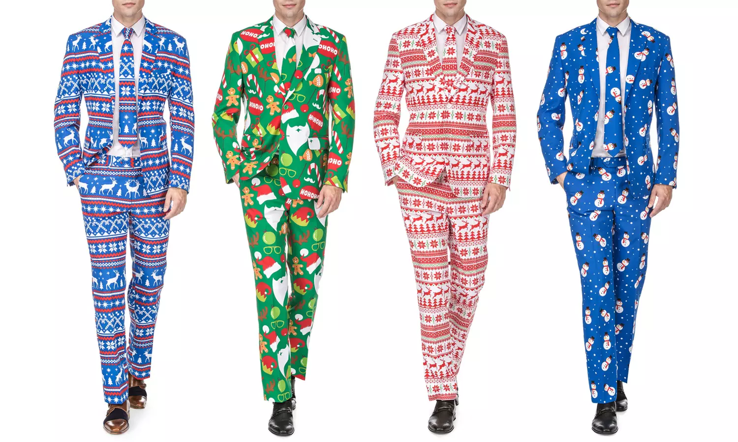 Men's Classic Fit Christmas Suit with Matching Tie - Primary Image