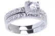 Cubic Zirconia Engagement Ring and Band Sets in 18K White Gold over Sterling Silver - Second Medium