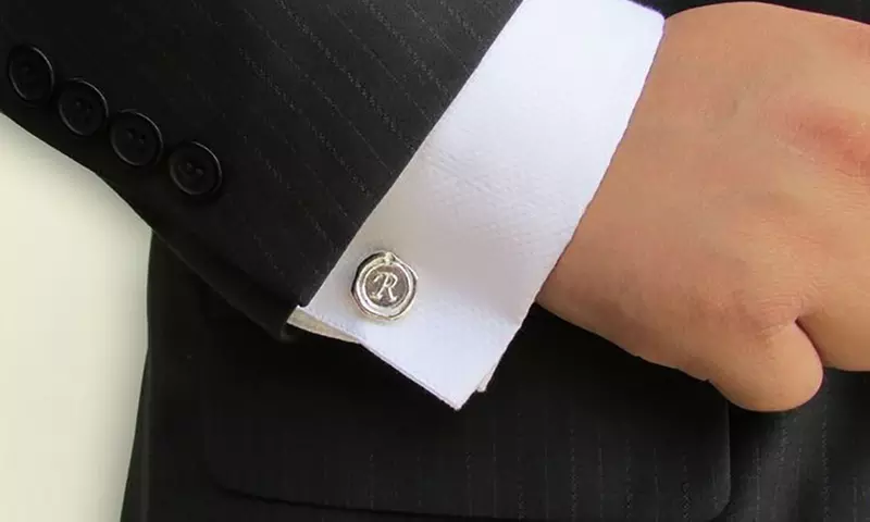 Wax Seal Initial Cufflinks in Sterling Silver from NameJewelrySpot.com - Primary Image
