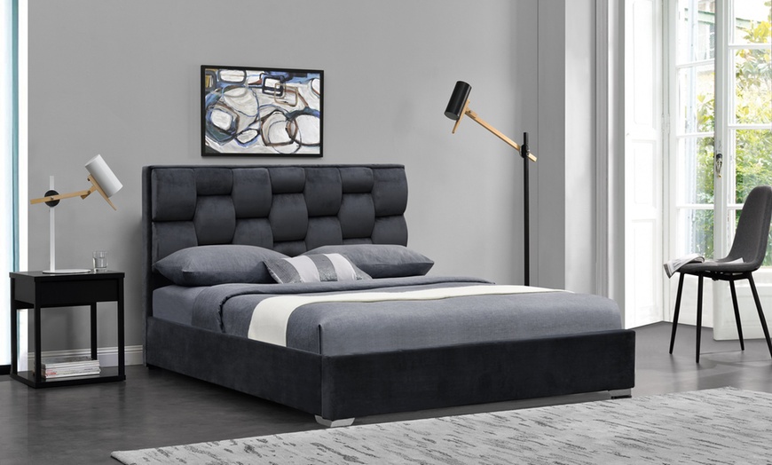 Image 2: Sydney Patterned Plush Bed Frame