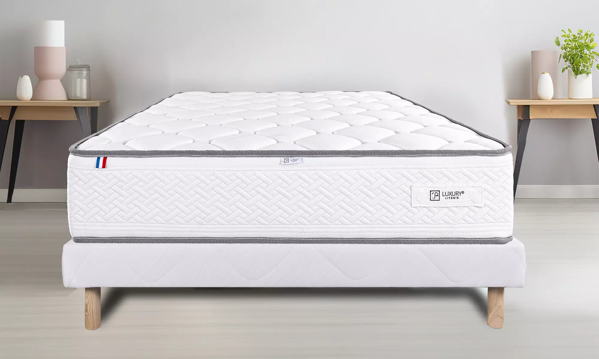 Ensemble matelas Iris mousse ferme 20 cm sommier 13 cm LUXURY LITERIE