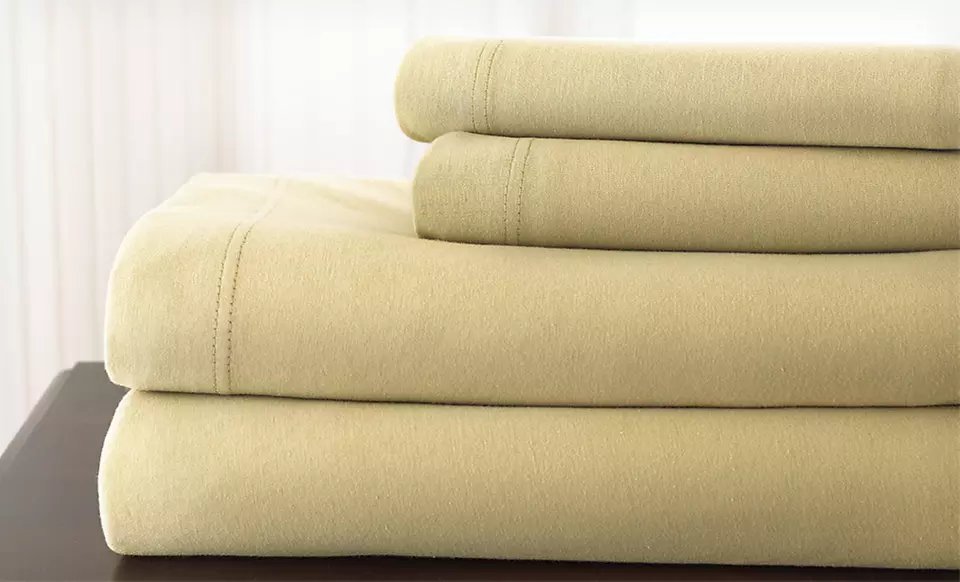 4-Piece Egyptian-Cotton-Blend Jersey-Knit Sheet Sets (Up to 73% Off). 5 Colors Available. - Second Medium