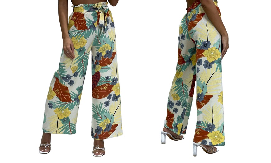 Image 7: Wide-Leg Tie-Waist Multicoloured Floral Palazzo Pants