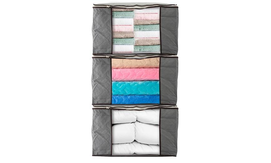 Image 3: Large-Capacity Blanket Storage Organizer Bags with Zipper (3-Pack)