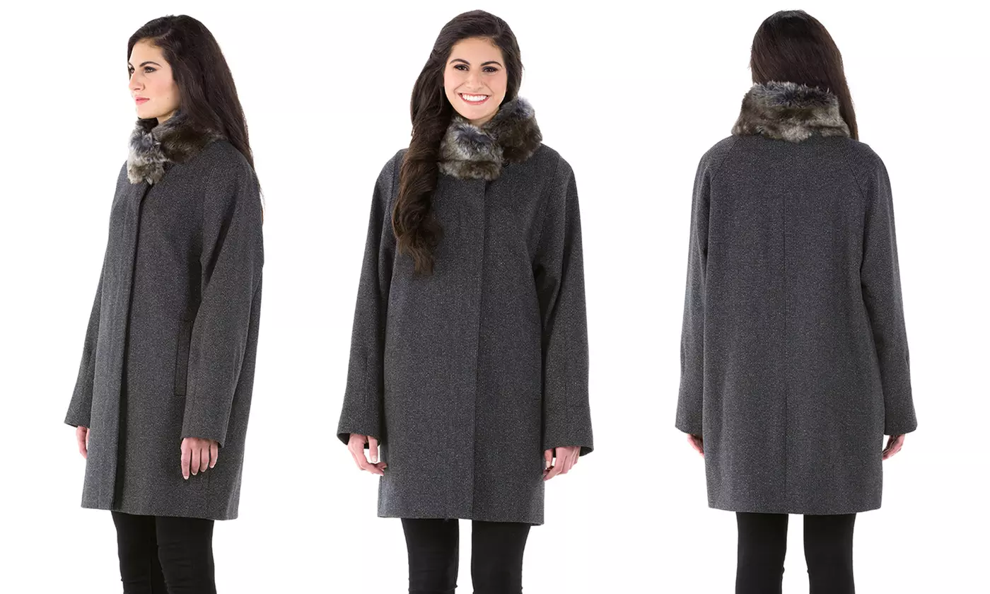 Jones New York Wool Coat with Faux-Fur Collar (Size 8) - Primary Image