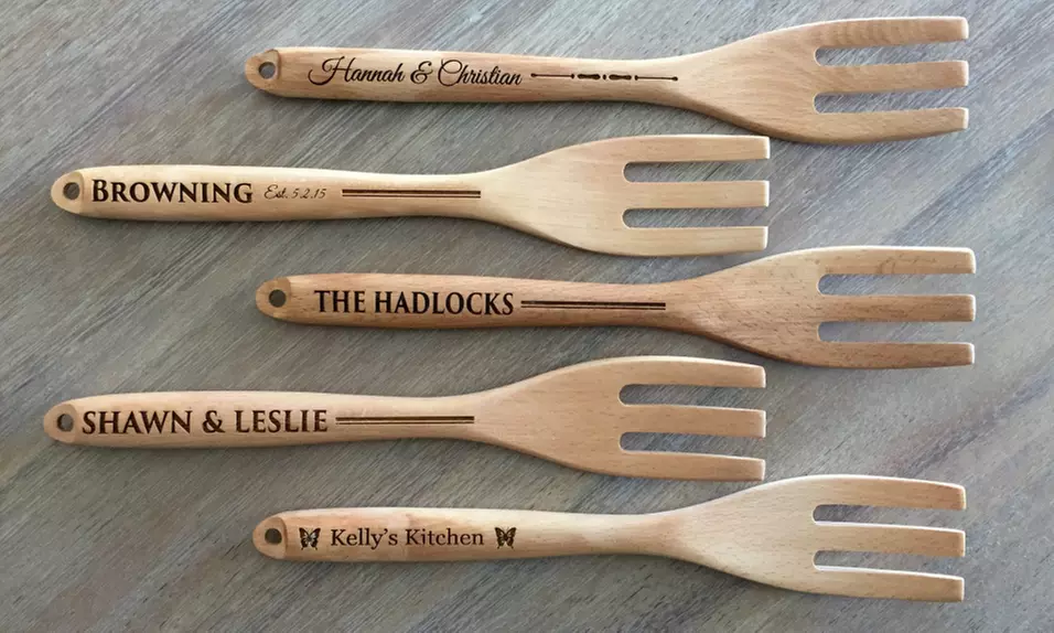 1, 2, 5, or 10 Personalized Decorative Wooden Spoons or Forks from American Laser Crafts (Up to 78% Off)   - Second Medium
