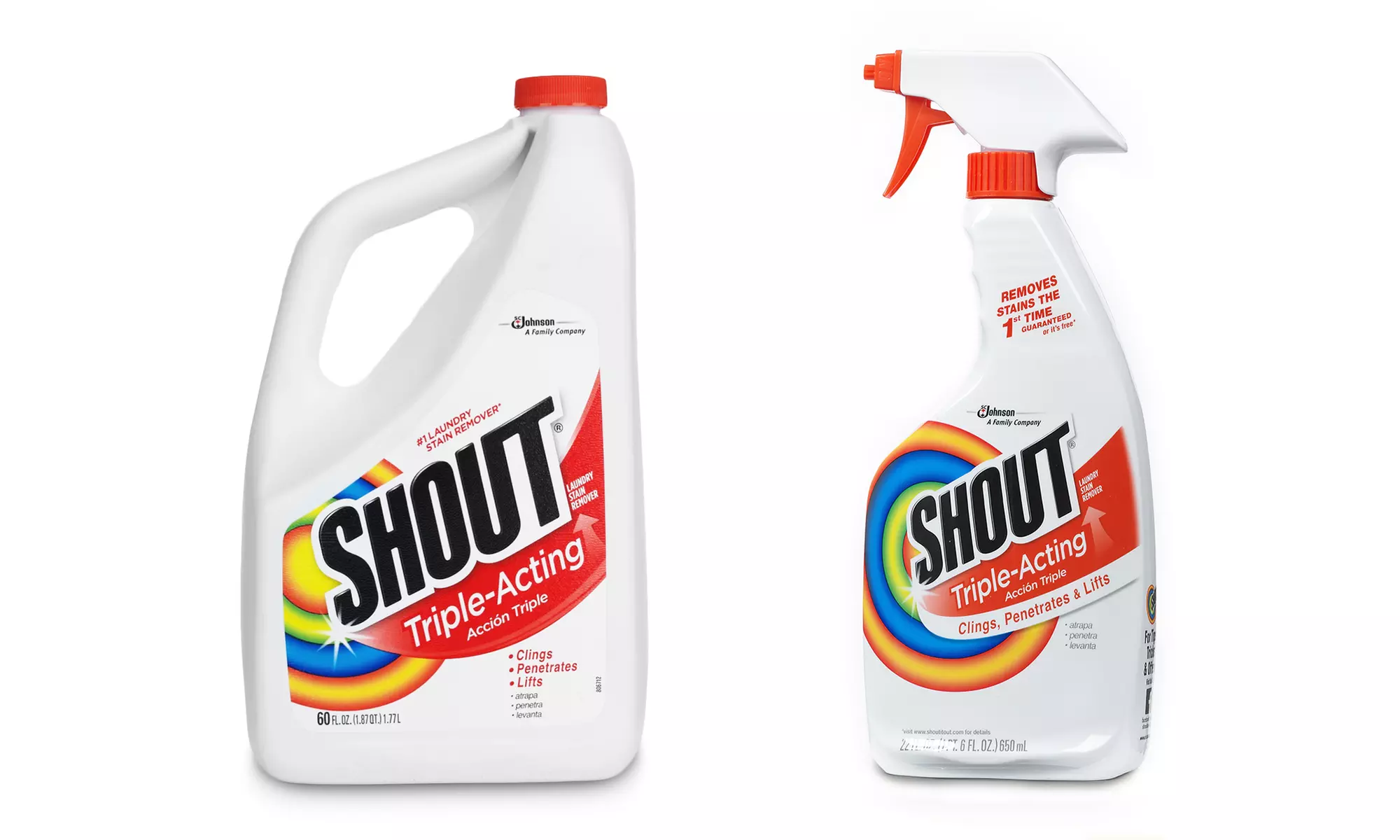 Shout Triple Action Laundry Stain Remover; 3-Pack of 22 Fl. Oz. Spray Bottles or 60 Fl. Oz. Refills from $10.99–$17.99. - Primary Image