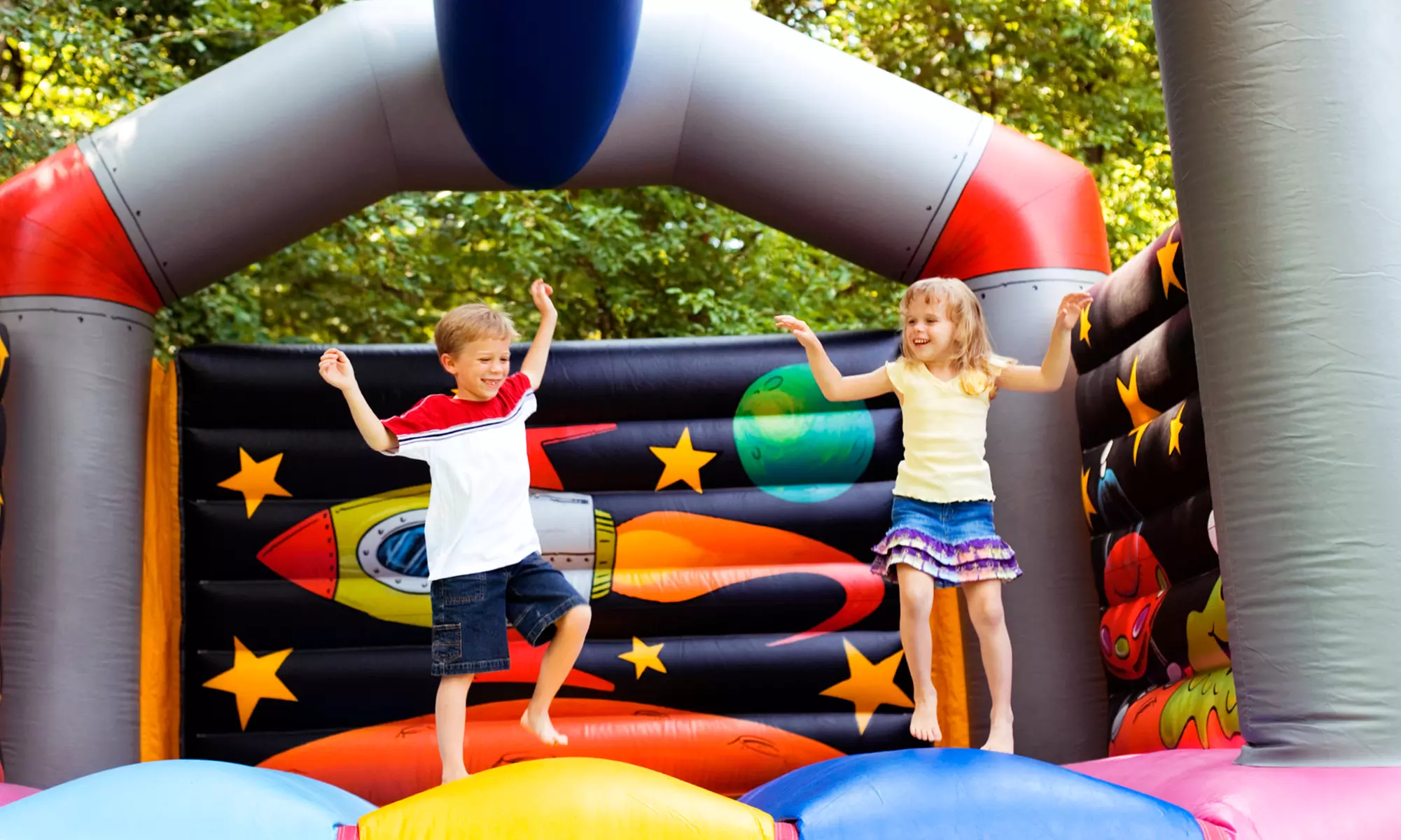 Pizzeria Food, or Pizza with Bounce House Party for Eight Kids at Pizza Factory (Up to 77% Off) - Primary Image
