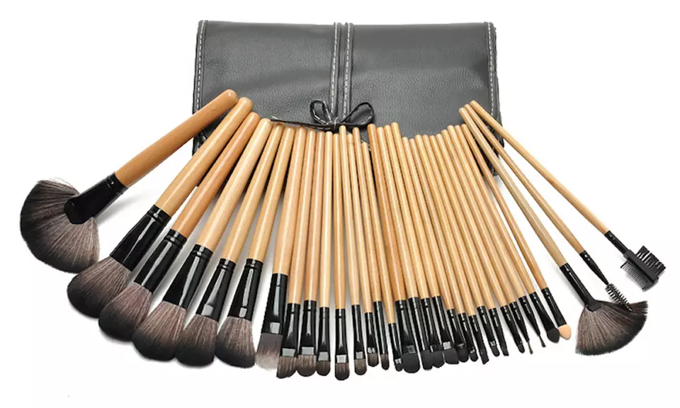 32-Piece Professional Makeup Brush Set with Vegan Leather Travel Case - Second Medium