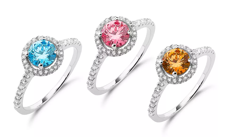 Sterling Silver Round Cubic Zirconia Birthstone Rings. Multiple Colors Available. Free Shipping and Returns. - Primary Image