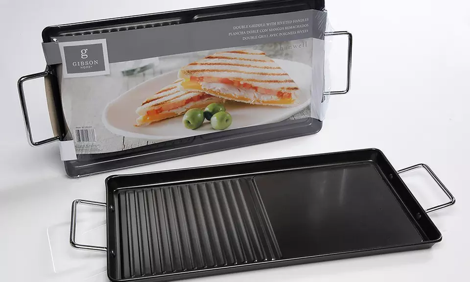 Non-Stick Steel Double Griddle Pan with Riveted Handles - Primary Image