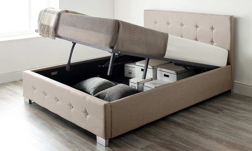 Image 2: Fabric Ottoman Storage Bed with Optional Memory Foam Mattress