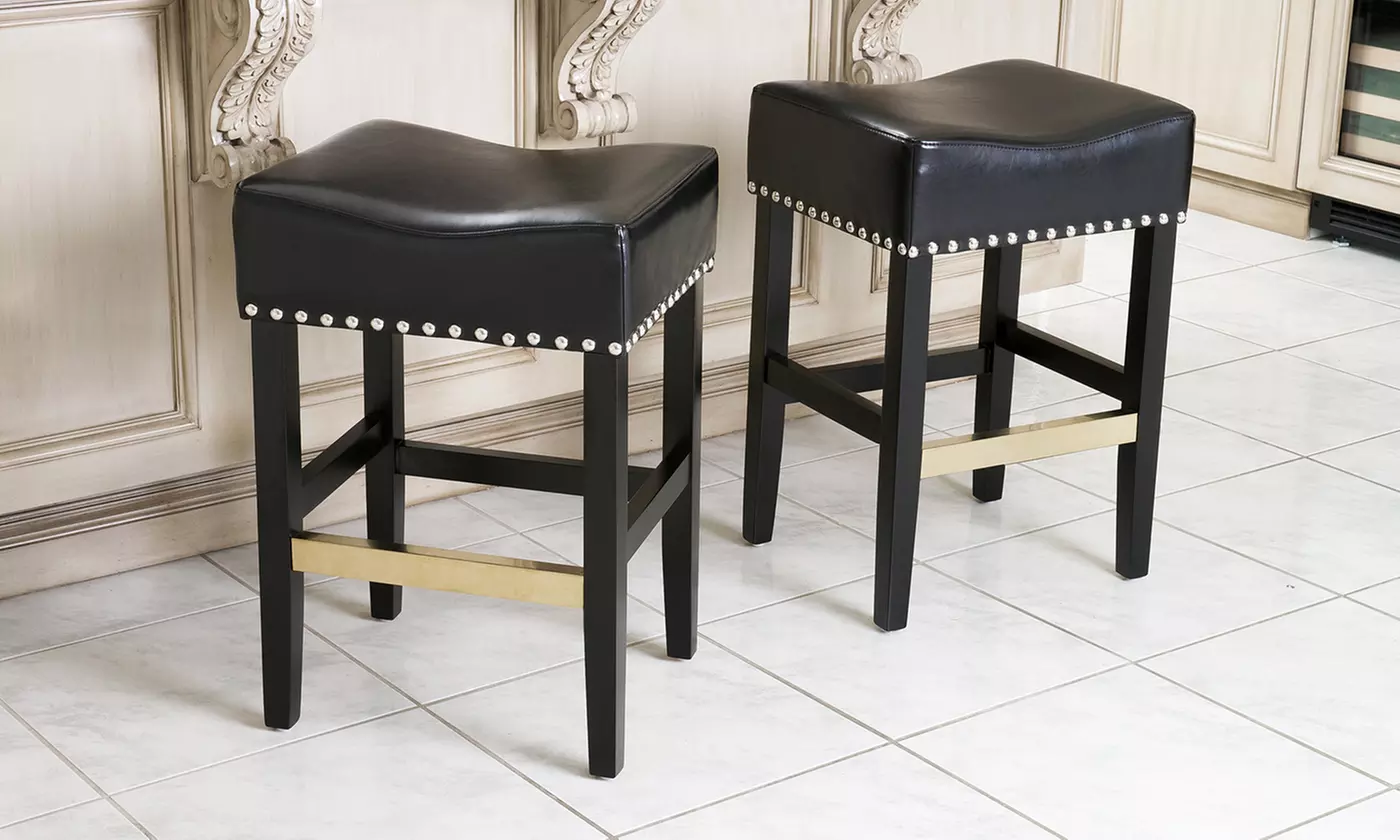 Set of 2 Modern Leather Barstools or Counter Stools - Primary Image