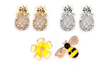1 ou 2 boucles d'oreilles ananas, fleurs et d'abeilles